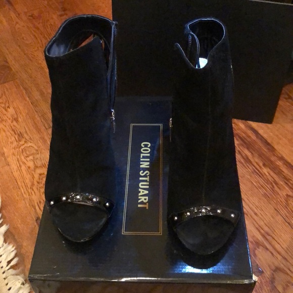 COLIN STUART Peep Toe Studded Fringe Heel Bootie - Picture 2 of 7